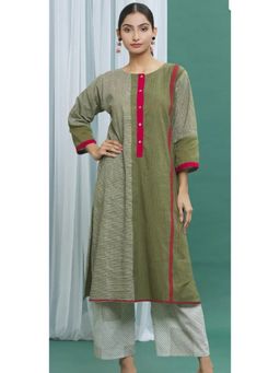 Banana Labs - Olive Green Cotton Straight Printed Kurta
