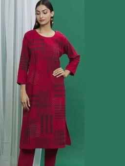 Banana Labs - Maroon Cotton Abstract Print Kurta