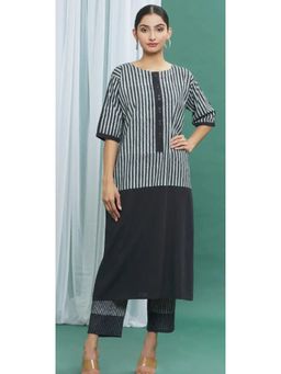Banana Labs - Monochrome Black Straight Cotton Printed Kurta