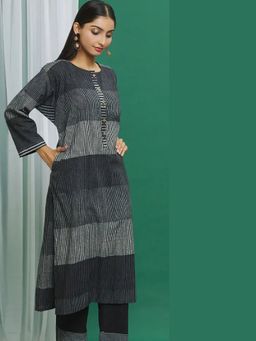 Banana Labs - Monochrome Black Cotton Stripe Print Kurta