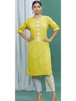 Banana Labs - Yellow Cotton Printed Striped Kurta