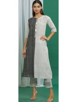 Banana Labs - Monochrome Cotton Colo Block Striped Black Kurta