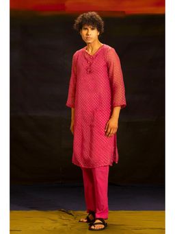 Banana Labs - Illume Man Rivet Fuchsia Kota Pink Kurta with Lining