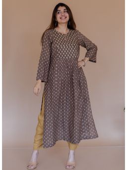 The Indian Ethnic Co. - Shikha Brown Ajrakh Cotton Kali Kurta