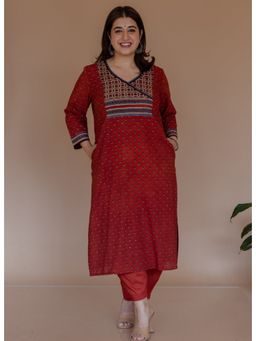 The Indian Ethnic Co. - Mayuri Red Ajrakh Cotton Straight Kurta