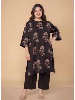 The Indian Ethnic Co. - Zarina Brown Dabu Slub Cotton Straight Kurta