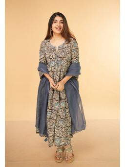 The Indian Ethnic Co. - Nisa Black Kalamkari Cotton Kali Kurta