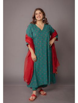 The Indian Ethnic Co. - Swara Green Bandhani Cotton Kali Kurta