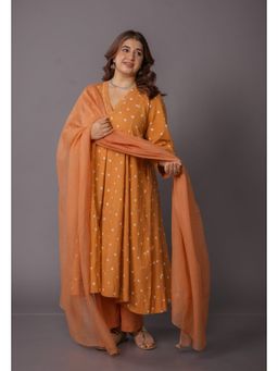The Indian Ethnic Co. - Rosha Yellow Bandhani Cotton Kali Kurta