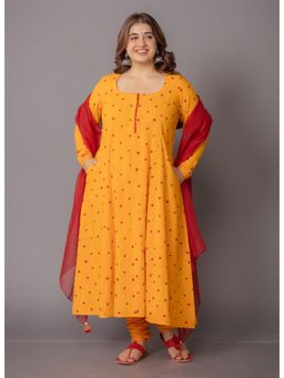 The Indian Ethnic Co. - Akrita Yellow Bandhani Cotton Kali Kurta