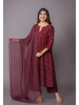 The Indian Ethnic Co. - Nyra Wine Bandhani Cotton Jhabbha Kali Kurta