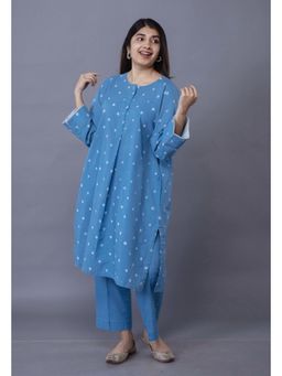 The Indian Ethnic Co. - Kaaya Blue Bandhani Cotton Straight Kurta