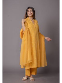 The Indian Ethnic Co. - Tanya Yellow Bandhani Cotton Straight Kurta