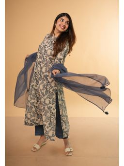 The Indian Ethnic Co. - Tahira White Kalamkari Cotton A Line Kurta