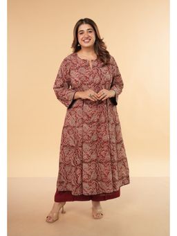 The Indian Ethnic Co. - Mariya Maroon Kalamkari Cotton Kali Kurta