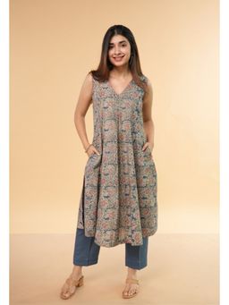 The Indian Ethnic Co. - Raahi Indigo Kalamkari Cotton Kali Kurta