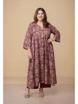 The Indian Ethnic Co. - Sifra Red Kalamkari Cotton Kali Kurta