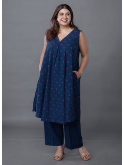The Indian Ethnic Co. - Raahi Blue Bandhani Cotton A Line Kurta