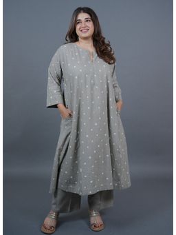 The Indian Ethnic Co. - Atika Grey Bandhani Cotton Jhabbha Kali Kurta