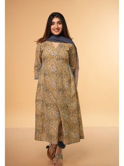 The Indian Ethnic Co. - Gazala Mustard Kalamkari Cotton Kali Kurta