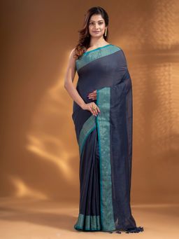Arhi - Blue Pure Cotton Handwoven Soft Saree with Zari Border