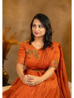 Fiorebymalar - Women Orange Mithra Drape Gown