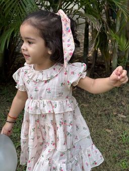 KOALA KIDZ - Pink Floral Printed Ruffle Muslin Dress