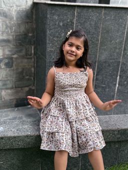 KOALA KIDZ - Brown Floral Printed Serenade Smocked Dress