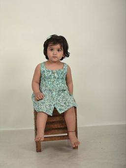 KOALA KIDZ - Sea Green Floral Print Bloom Button Dress