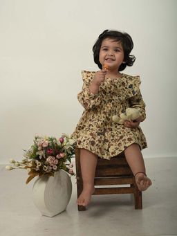 KOALA KIDZ - Brown Floral Print Shirt Dress