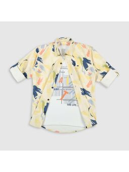 CAVIO - Boys Yellow Printed Full Sleeves Shirt and T-Shirt