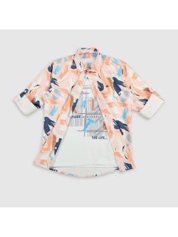 CAVIO - Boys Orange Printed Full Sleeves Shirt and T-Shirt