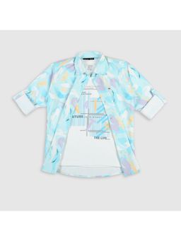 CAVIO - Boys Blue Printed Full Sleeves Shirt and T-Shirt