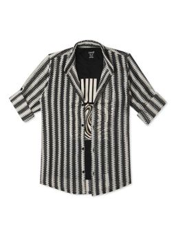 CAVIO - Boys Black Striped Full Sleeves Shirt and Printed T-Shirt