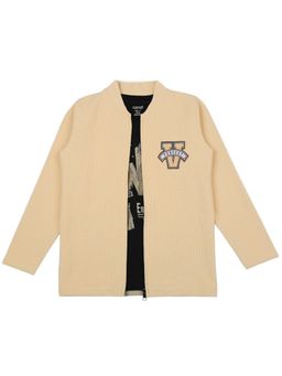 CAVIO - Boys Cream Full Sleeves Bomber Jacket and T-Shirt