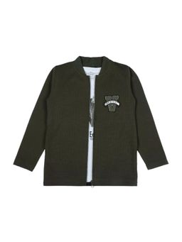 CAVIO - Boys Dark Green Full Sleeves Bomber Jacket and T-Shirt