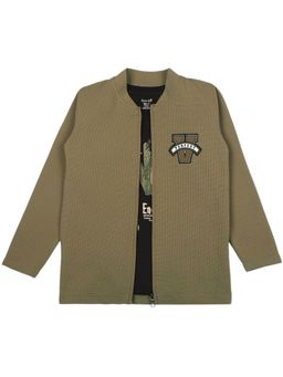 CAVIO - Boys Olive Full Sleeves Bomber Jacket and T-Shirt