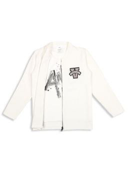 CAVIO - Boys White Full Sleeves Bomber Jacket and T-Shirt