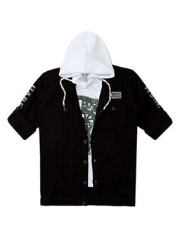 CAVIO - Boys Black Printed Full Sleeves Jacket And Hooded T-Shirt (Set of 2)