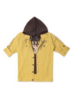 CAVIO - Boys Yellow Printed Full Sleeves Jacket And Hooded T-Shirt (Set of 2)