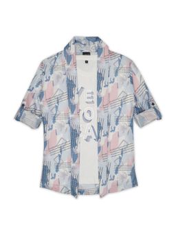 CAVIO - Boys Blue Printed Full Sleeves Jacket & T-Shirt