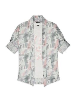 CAVIO - Boys Green Printed Full Sleeves Jacket & T-Shirt