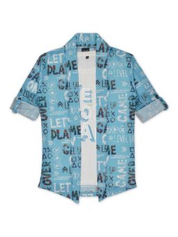 CAVIO - Boys Blue Printed Full Sleeves Jacket & T-Shirt