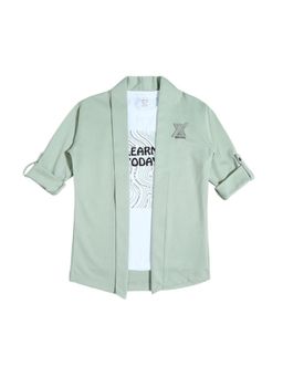 CAVIO - Boys Light Green Solid Full Sleeves Jacket & Printed T-Shirt