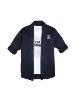 CAVIO - Boys Navy Blue Solid Full Sleeves Jacket & Printed T-Shirt