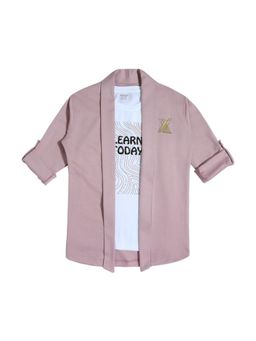 CAVIO - Boys Pink Solid Full Sleeves Jacket & Printed T-Shirt