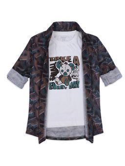 CAVIO - Boys Multi-Color Printed Full Sleeves Jacket And T-Shirt