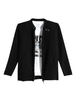 CAVIO - Boys Black Solid Zipper Jacket And Printed T-Shirt