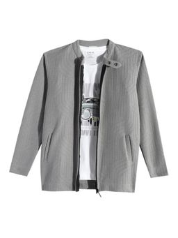CAVIO - Boys Grey Solid Zipper Jacket And Printed T-Shirt