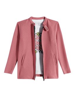 CAVIO - Boys Pink Solid Zipper Jacket And Printed T-Shirt